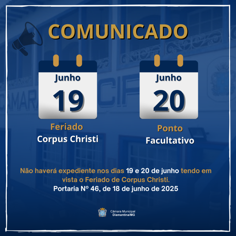 FERIADO DE CORPUS CHRISTI E PONTO FACULTATIVO!