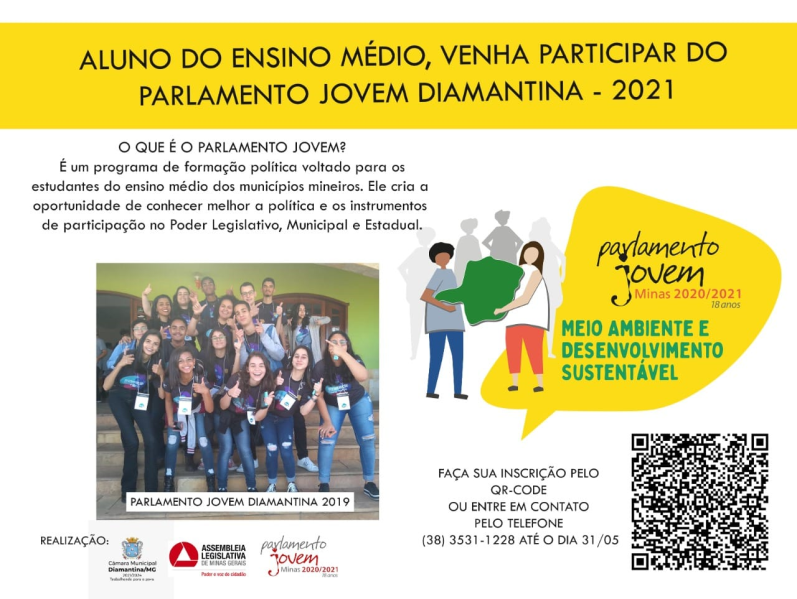 ALUNO DO ENSINO MÉDIO, VENHA PARTICIPAR DO PARLAMENTO JOVEM DIAMANTINA - 2021