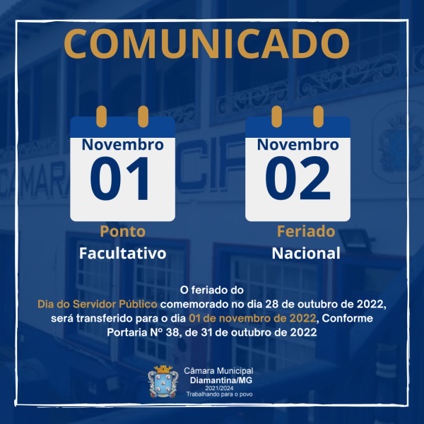 PONTO FACULTATIVO DIA DO SERVIDOR PÚBLICO E FERIADO DE FINADOS!